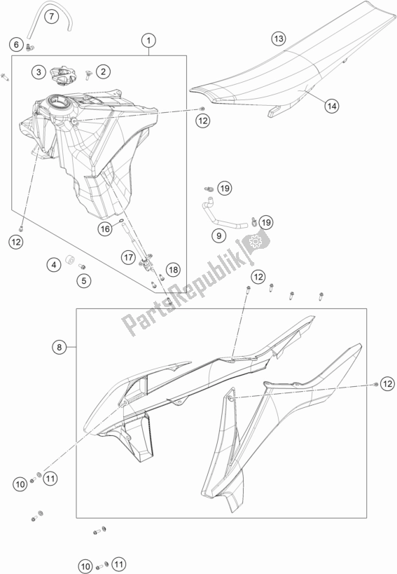 Wszystkie części do Zbiornik, Siedzenie, Pokrowiec KTM 300 EXC 2017