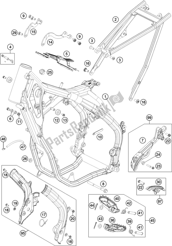 All parts for the Frame of the KTM 300 EXC 2018