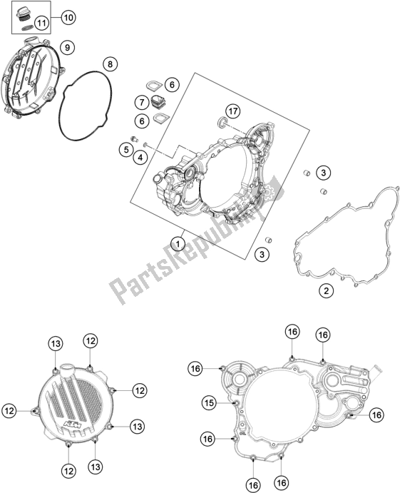 All parts for the Clutch Cover of the KTM 300 EXC CKD BR 2019