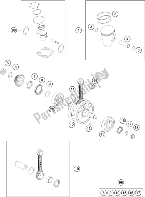 Toutes les pièces pour le Vilebrequin, Piston du KTM 300 EXC CKD BR 2019