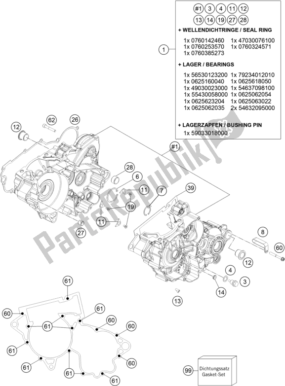 All parts for the Engine Case of the KTM 300 EXC CKD BR 2019