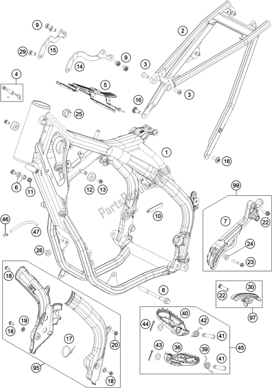 All parts for the Frame of the KTM 300 EXC CKD BR 2019