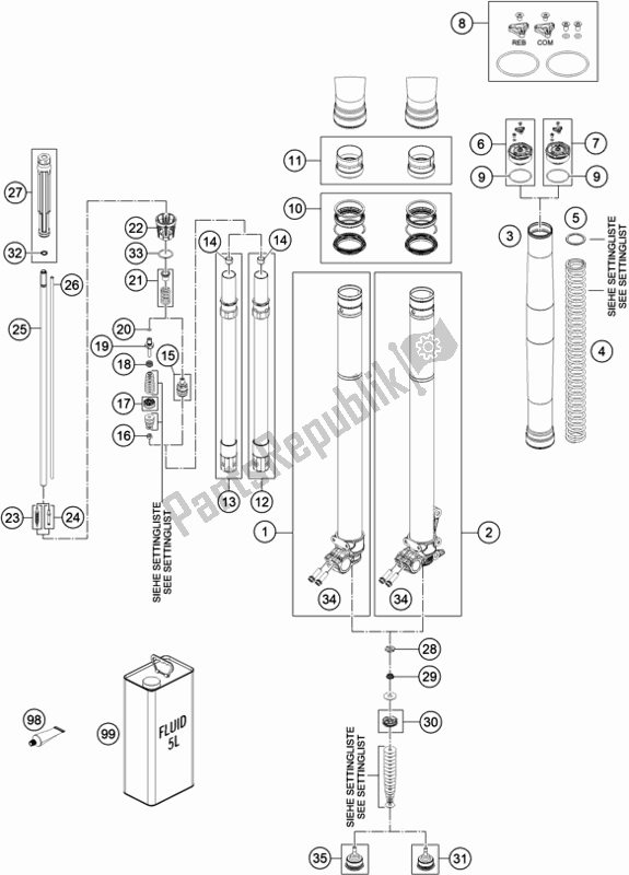 Toutes les pièces pour le Fourche Avant Démontée du KTM 300 EXC CKD BR 2019