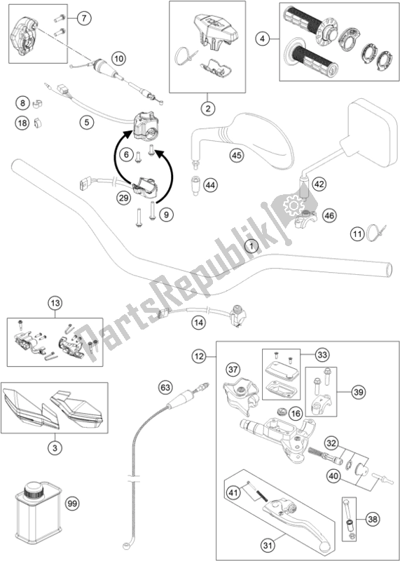 All parts for the Handlebar, Controls of the KTM 300 EXC CKD BR 2019