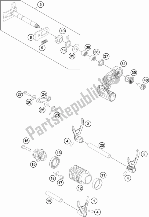 All parts for the Shifting Mechanism of the KTM 300 EXC CKD BR 2019