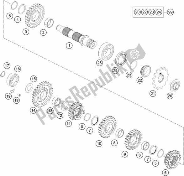 All parts for the Transmission Ii - Countershaft of the KTM 300 EXC CKD BR 2019