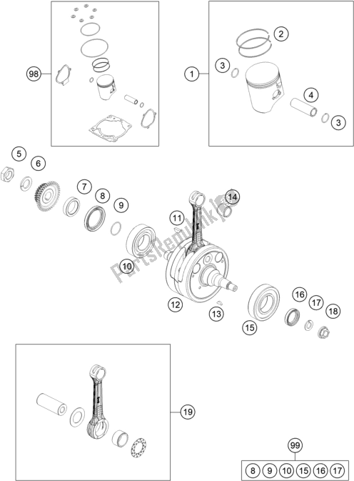 All parts for the Crankshaft, Piston of the KTM 300 EXC CKD BR 2020