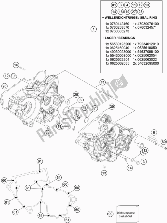 All parts for the Engine Case of the KTM 300 EXC CKD BR 2020