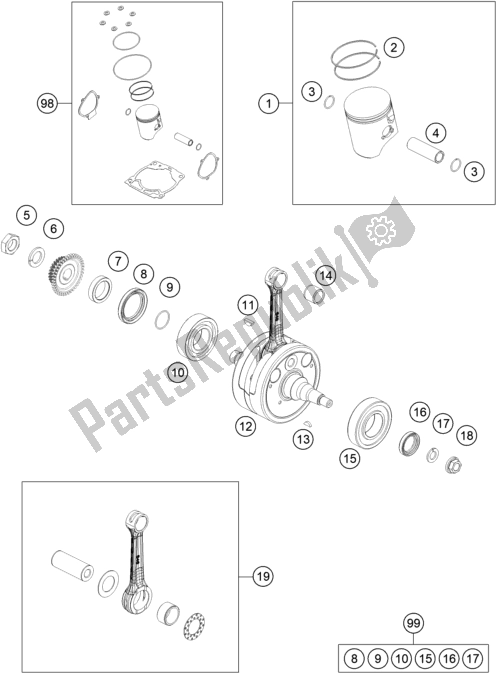 Tutte le parti per il Albero Motore, Pistone del KTM 300 EXC CKD BR 2021