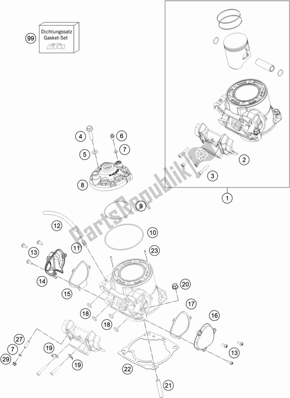Alle onderdelen voor de Cilinder, Cilinderkop van de KTM 300 EXC CKD BR 2021