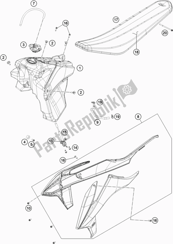 Wszystkie części do Zbiornik, Siedzenie KTM 300 EXC CKD BR 2021