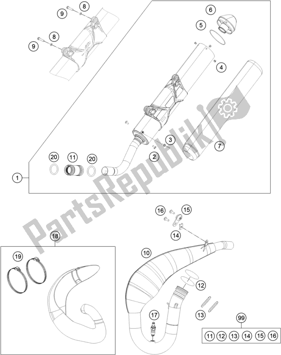 All parts for the Exhaust System of the KTM 300 EXC SIX Days TPI EU 2018