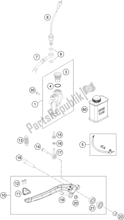 All parts for the Rear Brake Control of the KTM 300 EXC SIX Days TPI EU 2018