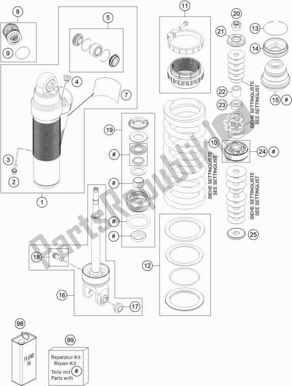 All parts for the Shock Absorber Disassembled of the KTM 300 EXC SIX Days TPI EU 2018