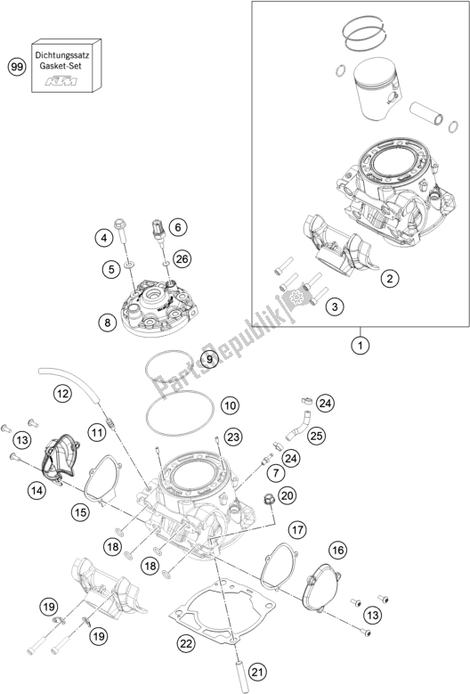 Alle onderdelen voor de Cilinder, Cilinderkop van de KTM 300 EXC SIX Days TPI EU 2019