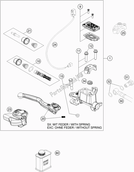 All parts for the Front Brake Control of the KTM 300 EXC SIX Days TPI EU 2019