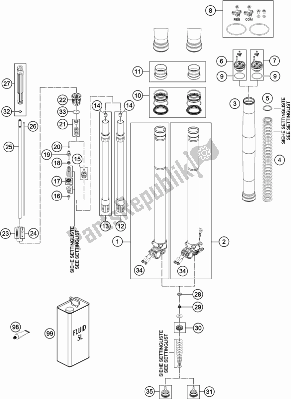 Toutes les pièces pour le Fourche Avant Démontée du KTM 300 EXC SIX Days TPI EU 2019