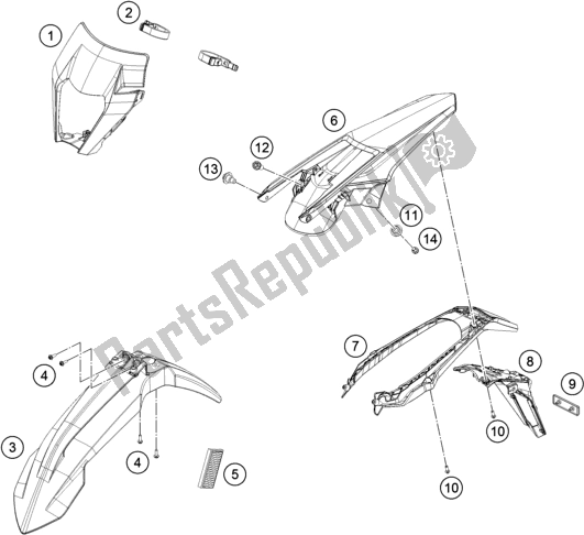 Toutes les pièces pour le Masque, Ailes du KTM 300 EXC SIX Days TPI EU 2019