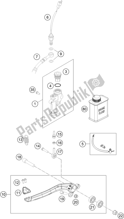 Todas as partes de Controle De Freio Traseiro do KTM 300 EXC SIX Days TPI EU 2020