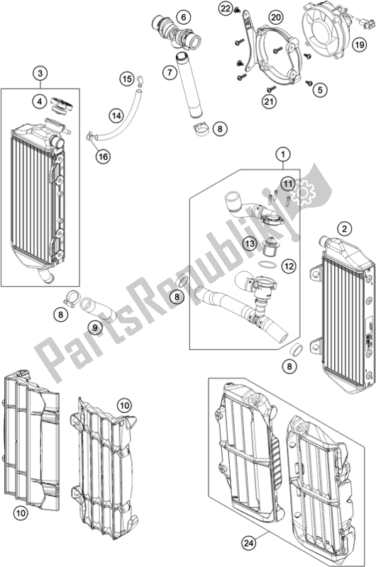 All parts for the Cooling System of the KTM 300 EXC SIX Days TPI EU 2021