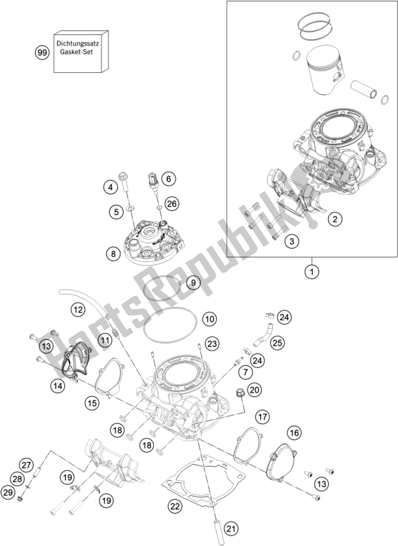 All parts for the Cylinder, Cylinder Head of the KTM 300 EXC SIX Days TPI EU 2021
