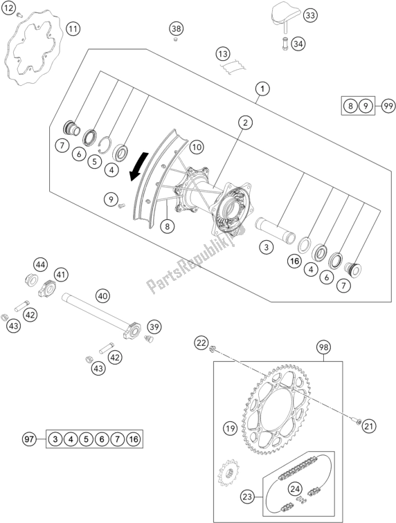 All parts for the Rear Wheel of the KTM 300 EXC SIX Days TPI EU 2021