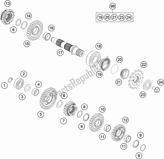 All parts for the Transmission Ii - Countershaft of the KTM 300 EXC SIX Days TPI EU 2021
