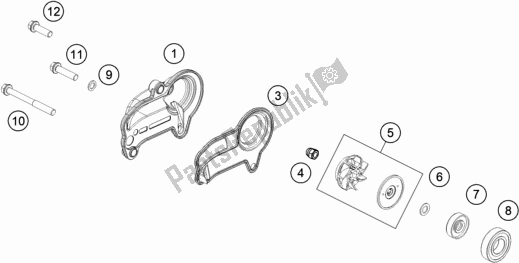 All parts for the Water Pump of the KTM 300 EXC SIX Days TPI EU 2021