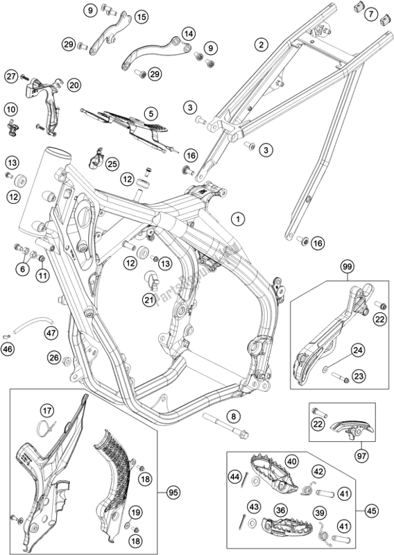 Alle onderdelen voor de Kader van de KTM 300 EXC TPI Erzbergrodeo EU 2020