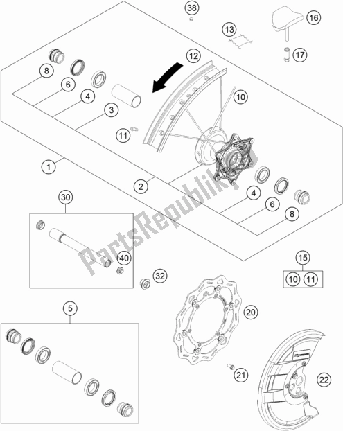 All parts for the Front Wheel of the KTM 300 EXC TPI Erzbergrodeo EU 2020