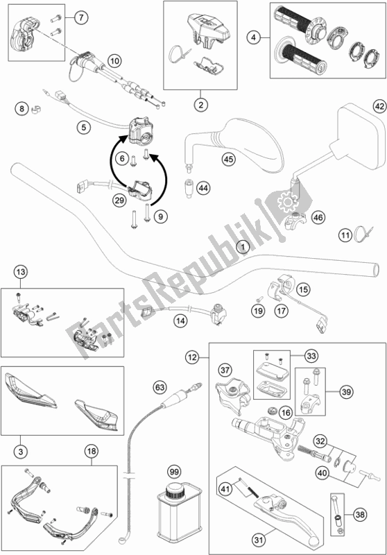 All parts for the Handlebar, Controls of the KTM 300 EXC TPI Erzbergrodeo EU 2020