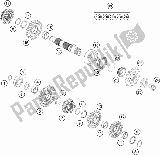 All parts for the Transmission Ii - Countershaft of the KTM 300 EXC TPI Erzbergrodeo EU 2020