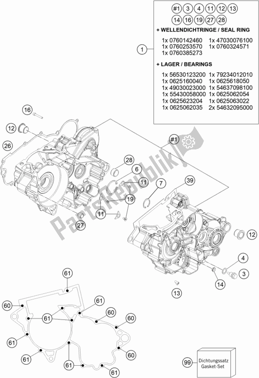 All parts for the Engine Case of the KTM 300 EXC TPI Erzbergrodeo EU 2021