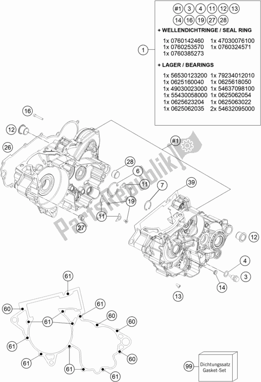 All parts for the Engine Case of the KTM 300 EXC TPI Erzbergrodeo EU 2021