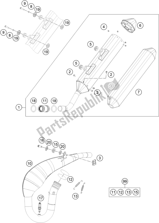 All parts for the Exhaust System of the KTM 300 EXC TPI Erzbergrodeo EU 2021