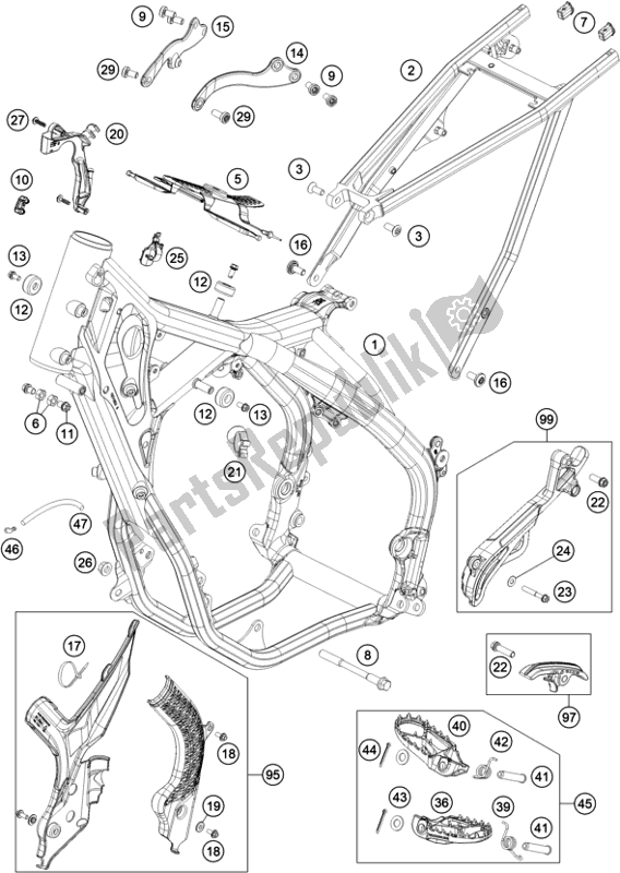 All parts for the Frame of the KTM 300 EXC TPI Erzbergrodeo EU 2021
