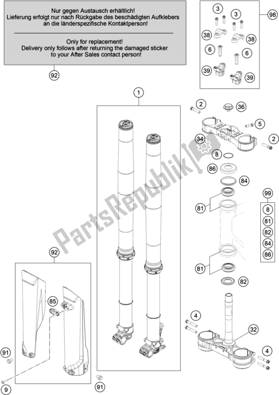 All parts for the Front Fork, Triple Clamp of the KTM 300 EXC TPI Erzbergrodeo EU 2021