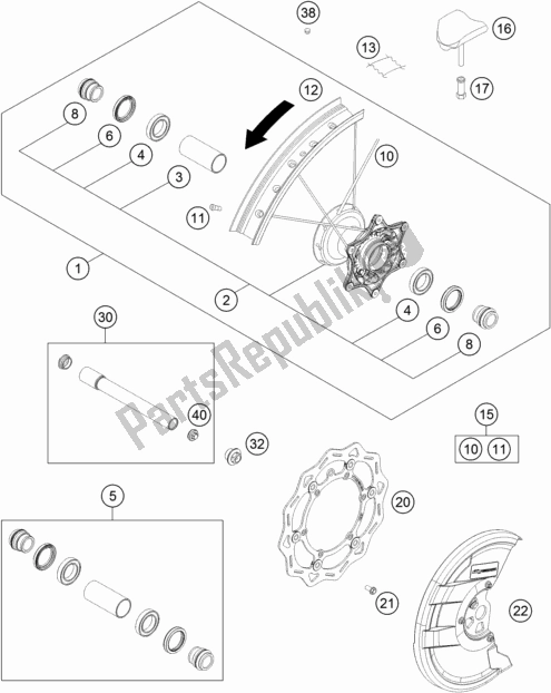 All parts for the Front Wheel of the KTM 300 EXC TPI Erzbergrodeo EU 2021