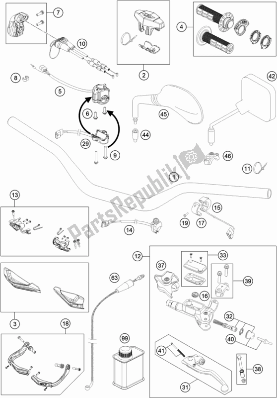 All parts for the Handlebar, Controls of the KTM 300 EXC TPI Erzbergrodeo EU 2021