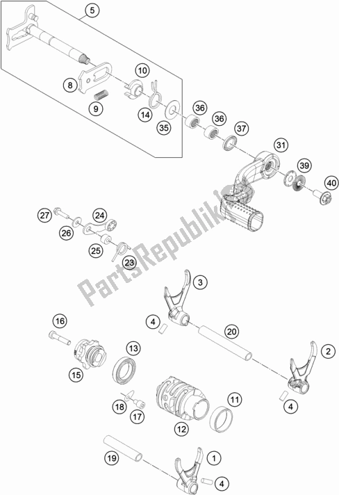All parts for the Shifting Mechanism of the KTM 300 EXC TPI Erzbergrodeo EU 2021
