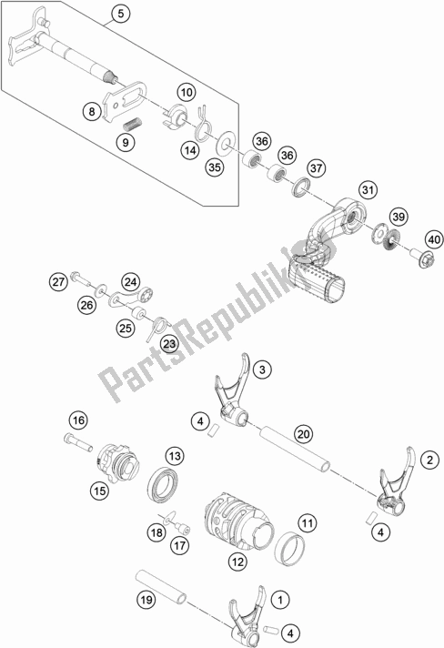 Tutte le parti per il Meccanismo Di Spostamento del KTM 300 EXC TPI Erzbergrodeo EU 2021