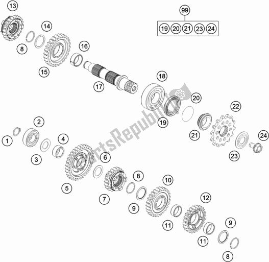 All parts for the Transmission Ii - Countershaft of the KTM 300 EXC TPI Erzbergrodeo EU 2021