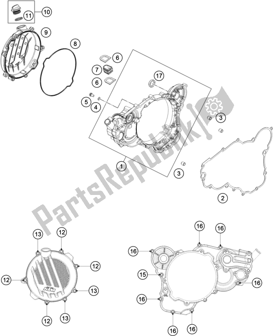 All parts for the Clutch Cover of the KTM 300 EXC TPI EU 2018