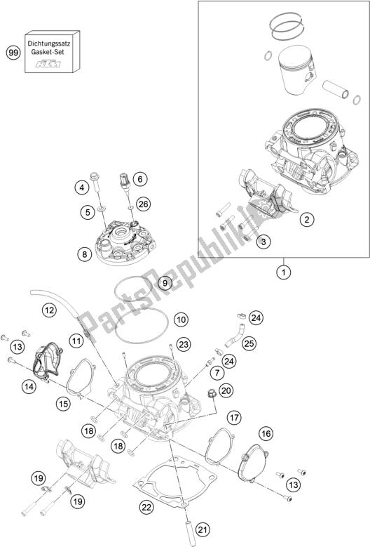 All parts for the Cylinder, Cylinder Head of the KTM 300 EXC TPI EU 2018