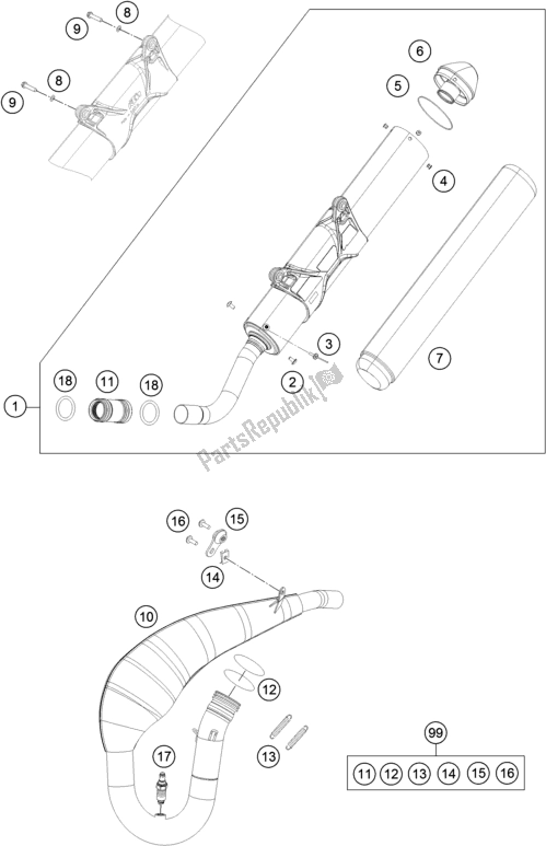 All parts for the Exhaust System of the KTM 300 EXC TPI EU 2018