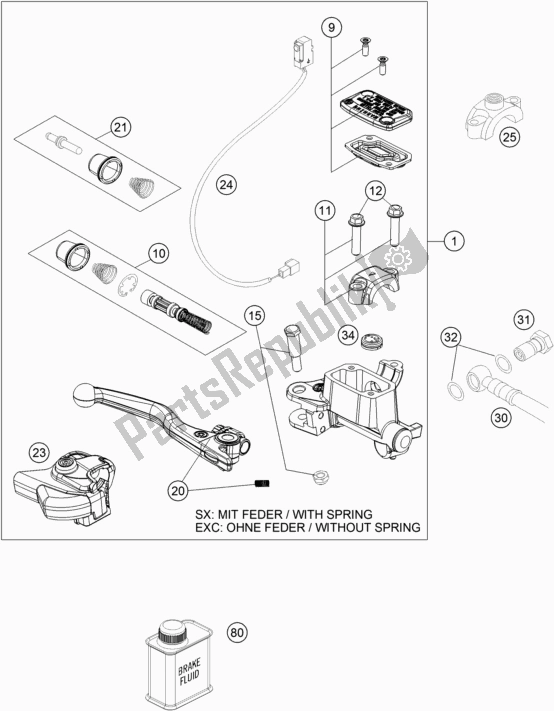 All parts for the Front Brake Control of the KTM 300 EXC TPI EU 2018