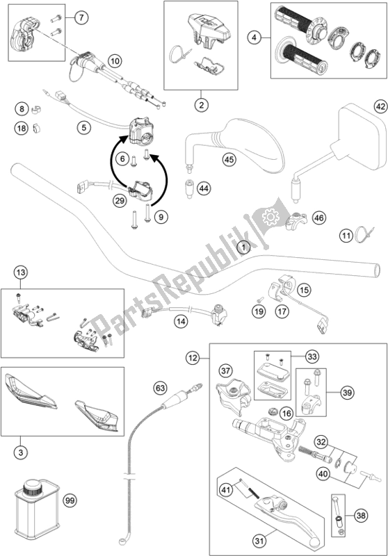 All parts for the Handlebar, Controls of the KTM 300 EXC TPI EU 2018