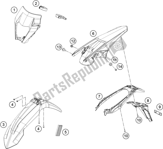 All parts for the Mask, Fenders of the KTM 300 EXC TPI EU 2018