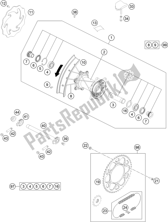 All parts for the Rear Wheel of the KTM 300 EXC TPI EU 2018