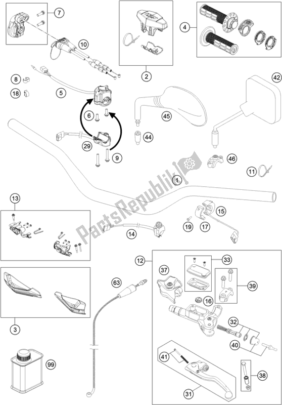 All parts for the Handlebar, Controls of the KTM 300 EXC TPI EU 2019